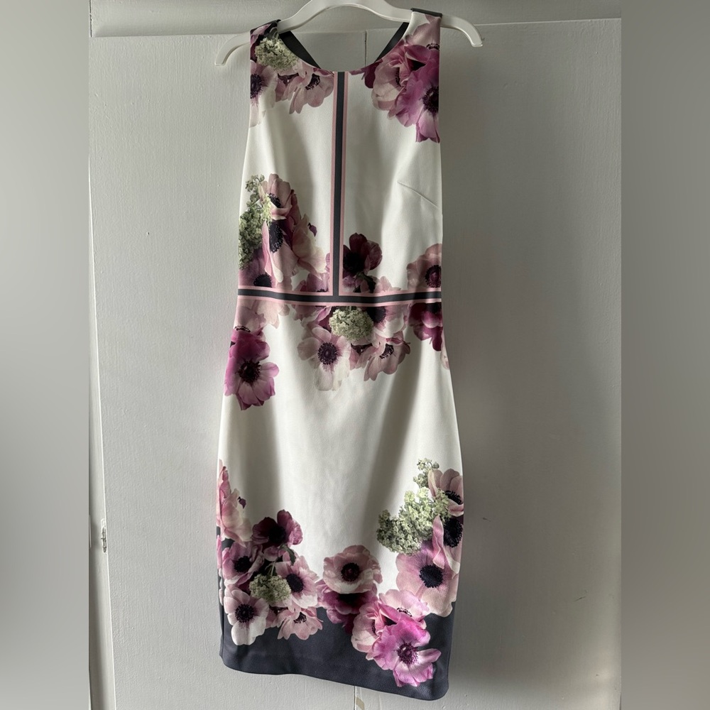 Ted Baker White and Pink Floral Midi Dress